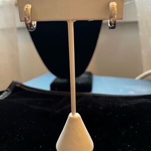 Sterling Silver Small Hoop Earrings with Clear Accents